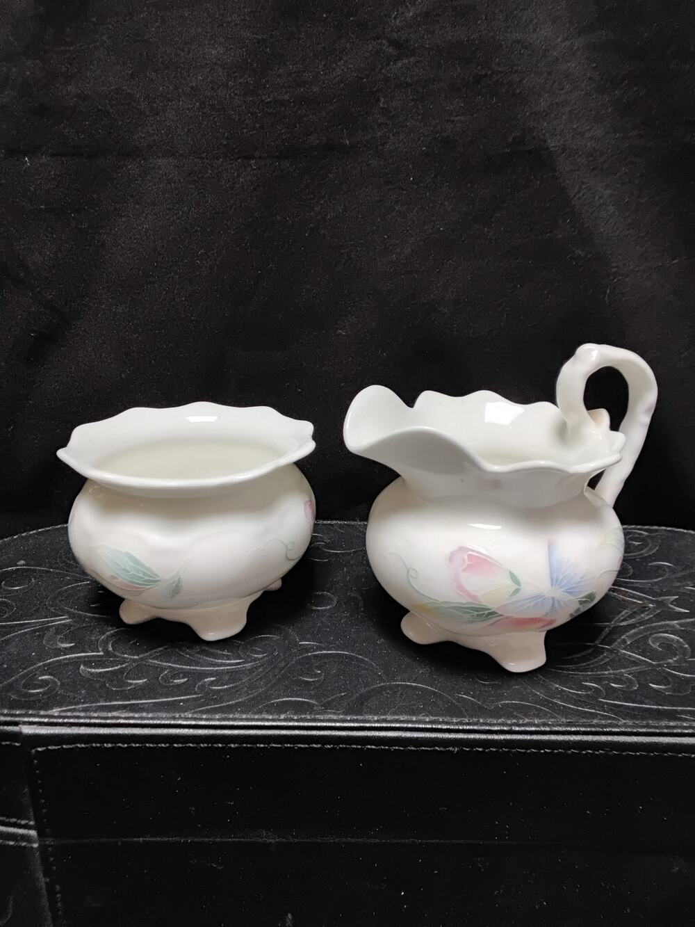Ainsley creamer and sugar Little Sweetheart pattern Bone China